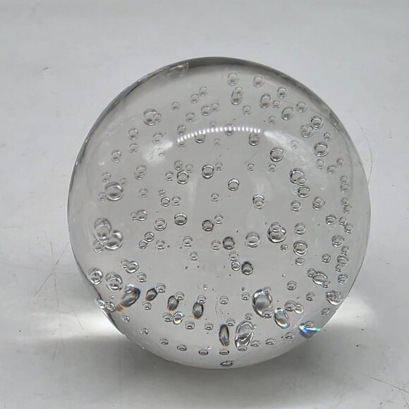 Murano Style Glass Bubble Paperweight Orb Decor 2.75" Clear Swirls - Picture 3 of 9